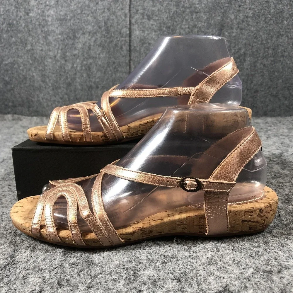 Miss Albright Sandals Womens Size 9‎ Rose Gold Leather Strappy Low Cork Wedge